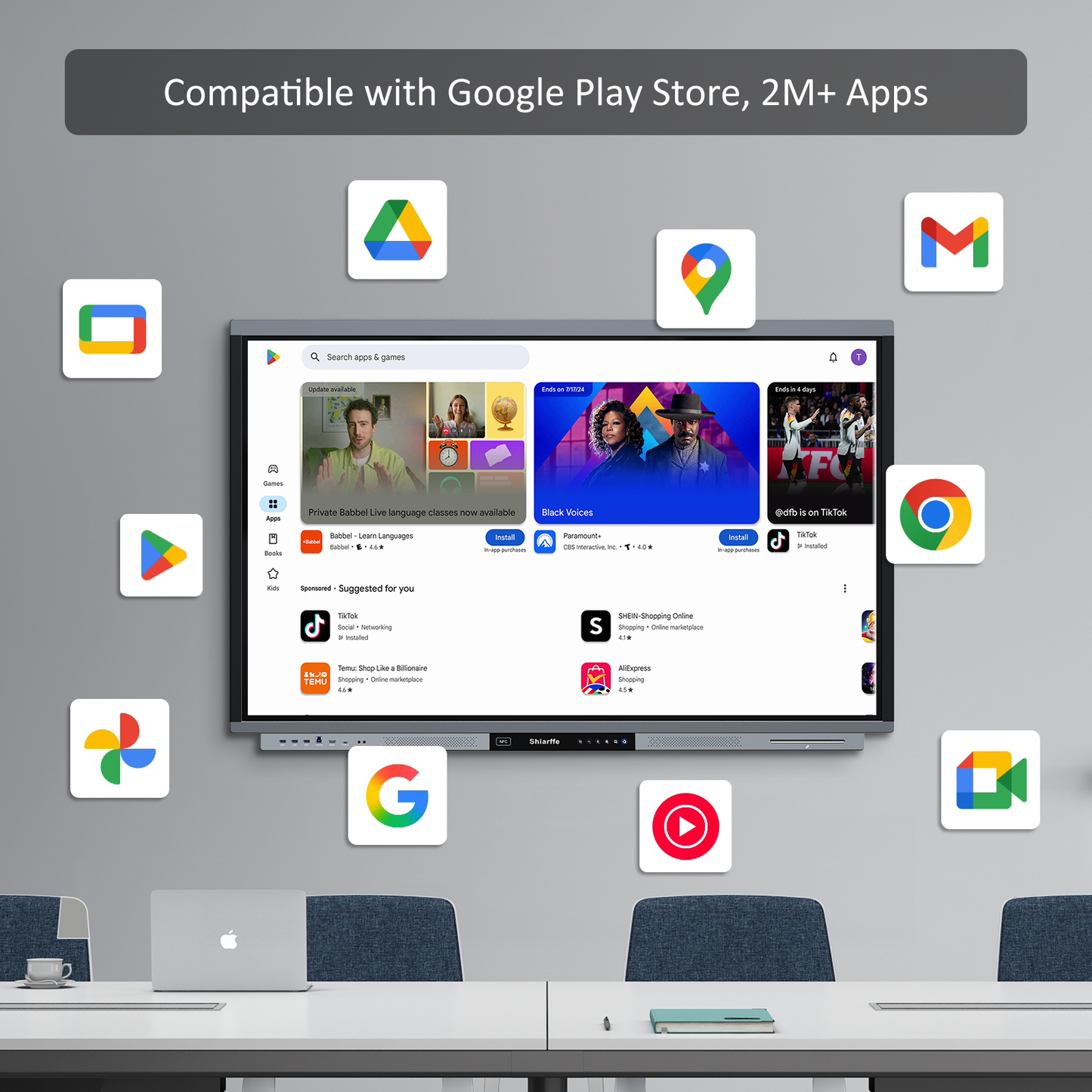 Shiarffe R9 Smart Board 55" 4K Touchscreen Display, Flagship Processor, Compatible with Google Play Store, All in One Computer for Classroom Office Video Conference