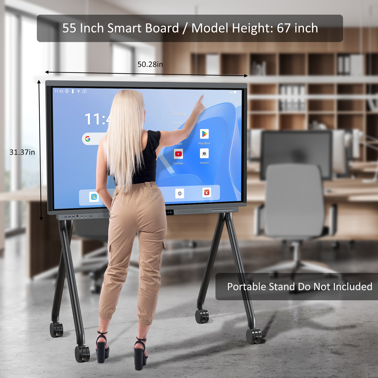 Shiarffe R9 Smart Board 55" 4K Touchscreen Display, Flagship Processor, Compatible with Google Play Store, All in One Computer for Classroom Office Video Conference