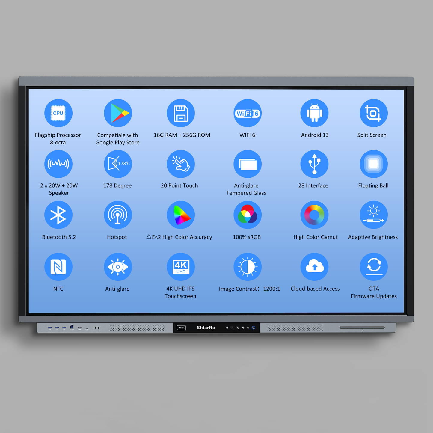 Shiarffe R9 Smart Board 55" 4K Touchscreen Display, Flagship Processor, Compatible with Google Play Store, All in One Computer for Classroom Office Video Conference