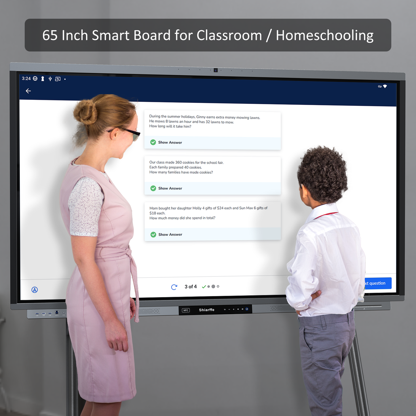 Shiarffe R9 Smart Board 65" 4K Touchscreen Display, Flagship Processor, Compatible with Google Play Store, All in One Computer Built-in AI Camera for Classroom Office Video Conference