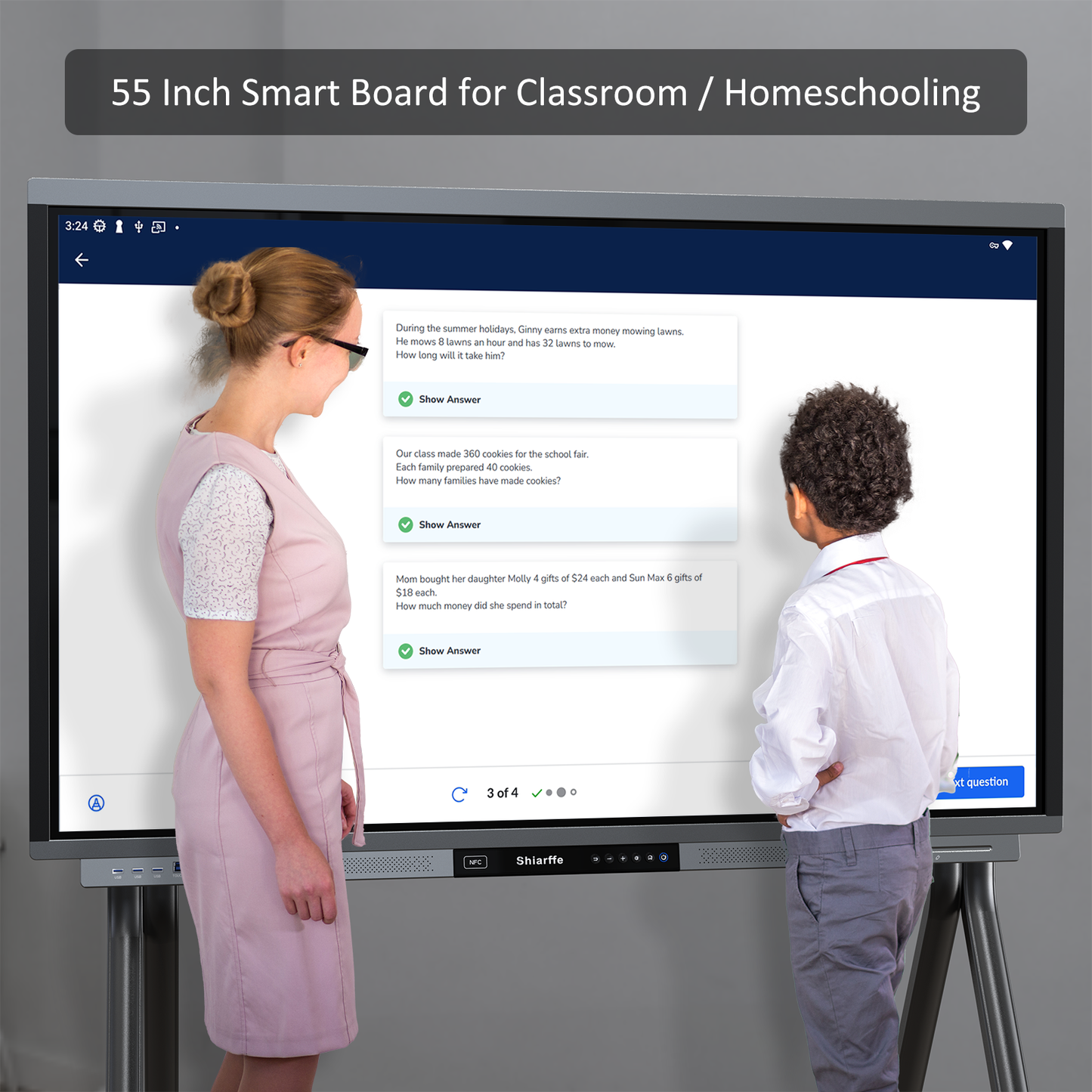 Shiarffe R9 Smart Board 55" 4K Touchscreen Display, Flagship Processor, Compatible with Google Play Store, All in One Computer for Classroom Office Video Conference