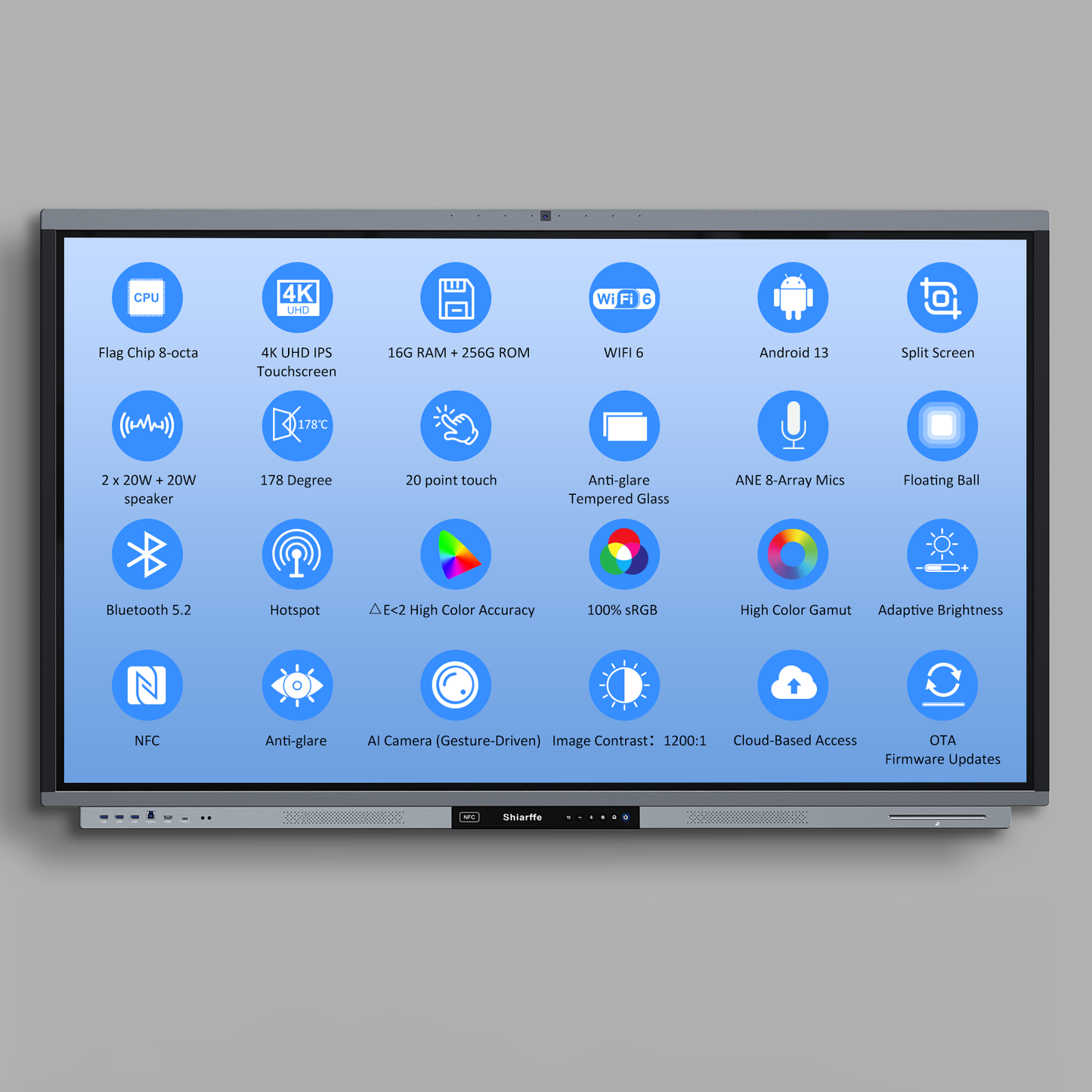 Shiarffe R9 Smart Board 65" 4K Touchscreen Display, Flagship Processor, Compatible with Google Play Store, All in One Computer Built-in AI Camera for Classroom Office Video Conference